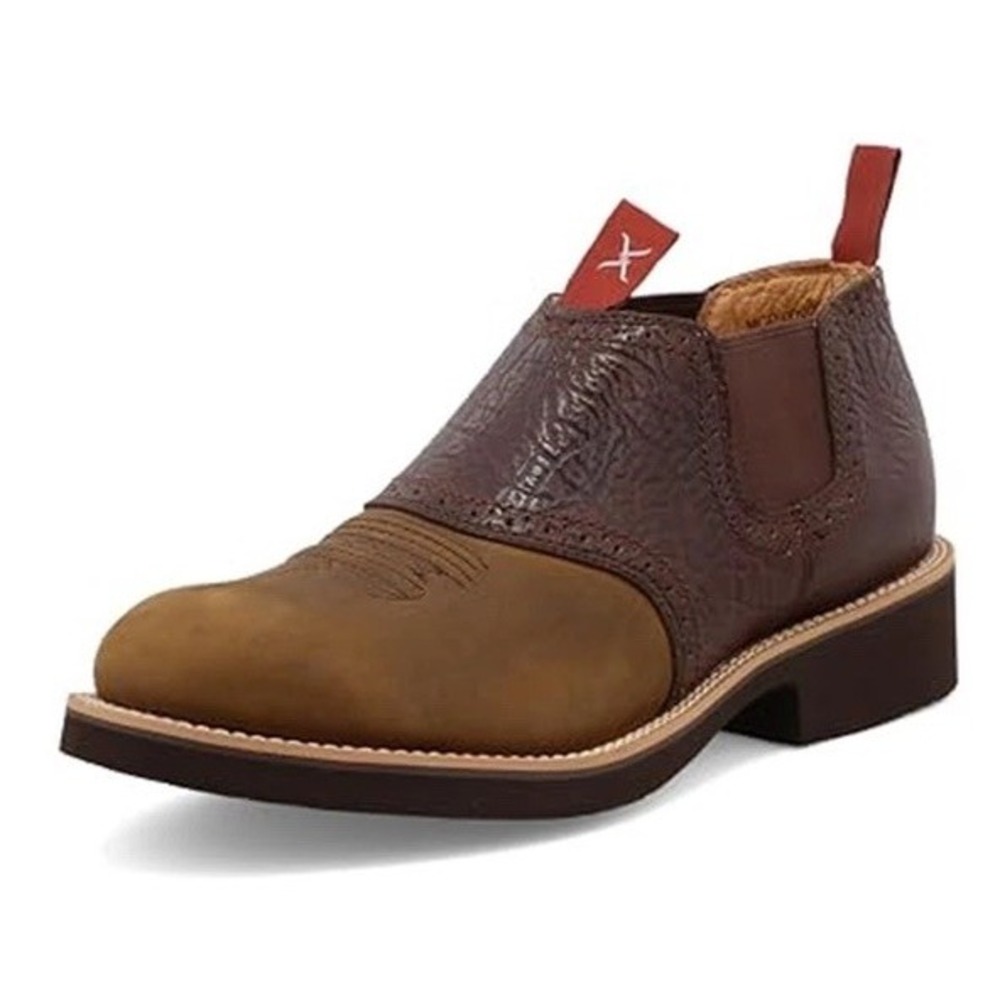 Twisted X Cow Dog Slip-On Men Brown Leather Western Ankle Boots Size 12 MCD0002